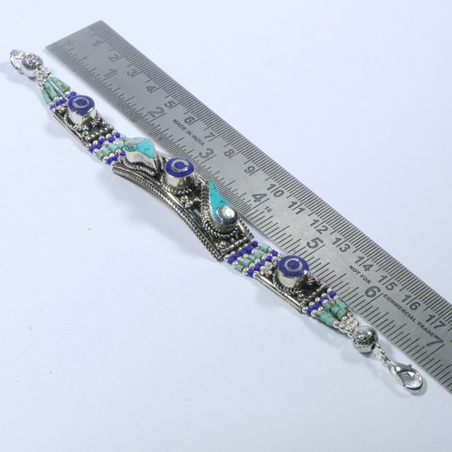 Pulsera étnica de lapislázuli turquesa real piedras preciosas joyería boho del Himalaya - Imagen 4 de 7