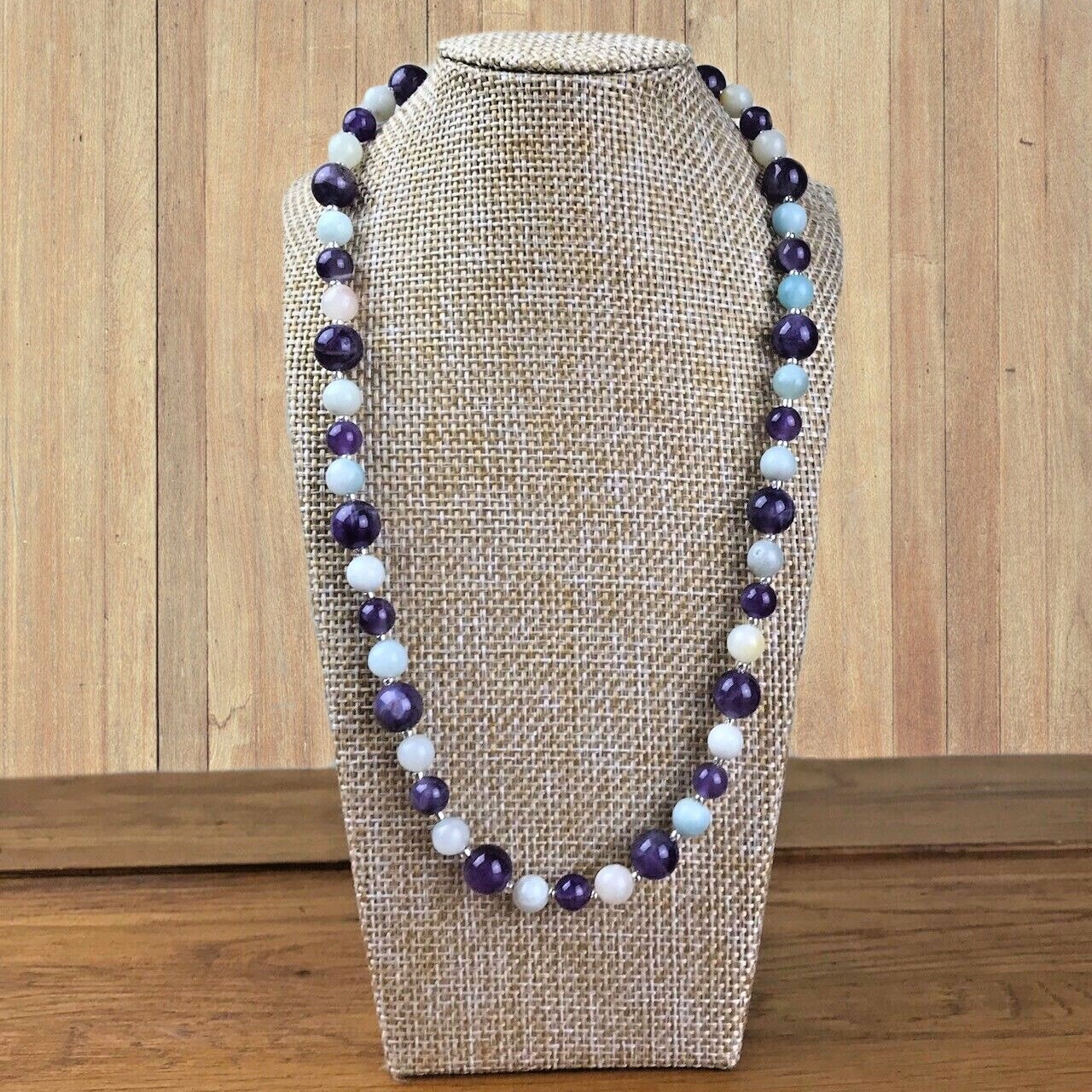 Collier Améthyste Amazonite de Lithothérapie en Perles Rondes 6mm