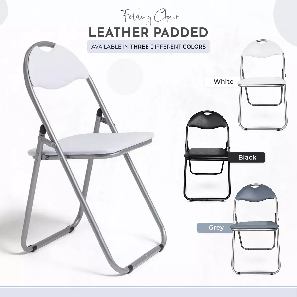 Folding Chair Faux Leather Padded Seat Backrest Office Study Events Comfortable