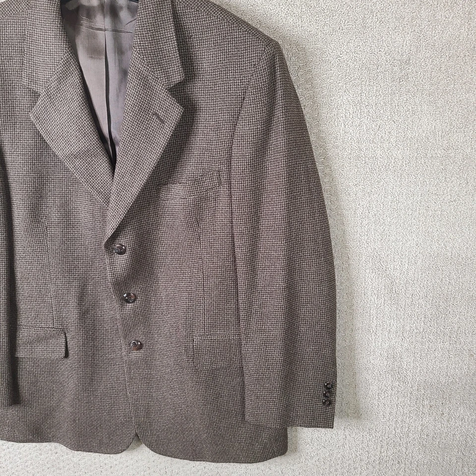 John Henry Jacket Mens 44R Brown Tweed Blazer Wool Blend 3 Button Sport Coat - Image 3 of 4