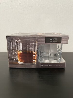 Circleware Walter Cut Glass 4 Pc 11.25 Oz Double Old Fashion Whiskey Glasses NEW