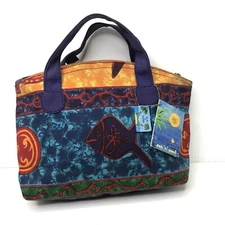 Vintage Sun N Sand Canvas Beach Hand Bag  Hand Painted Fish 12”