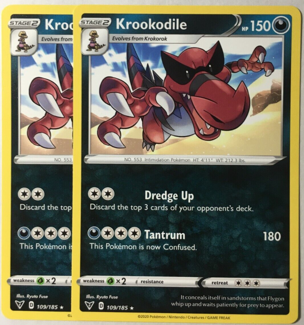 POKEMON 2X KROOKODILE 109/185 VIVID VOLTAGE RARE NEAR MINT
