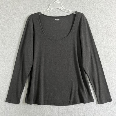 Old Navy Womens T Shirt Size 2X Gray Long Sleeves Scoop Neck Rib Knit Top New