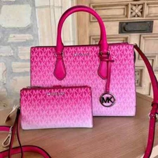 Michael Kors Sheila Medium Handbag Satchel Crossbody Bag+Wallet NWT Dragonfruit
