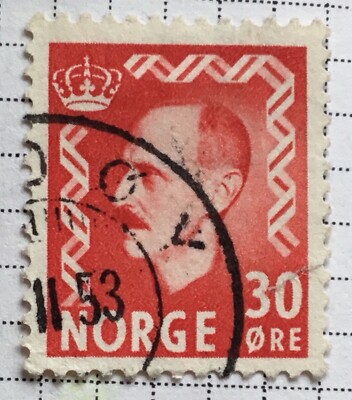 Norway stamps - King Haakon VII 30 Norwegian øre 1951 Red | eBay