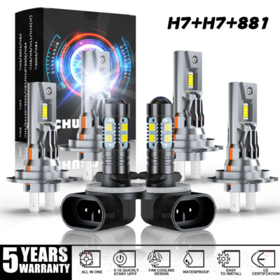 For Hyundai Santa Fe 2008 LED Headlight Fog Light Bulbs Combo H7+H7+881