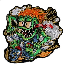 MONSTER BIKE EMBROIDERED 5 INCH IRON ON MC BIKER  PATCH 