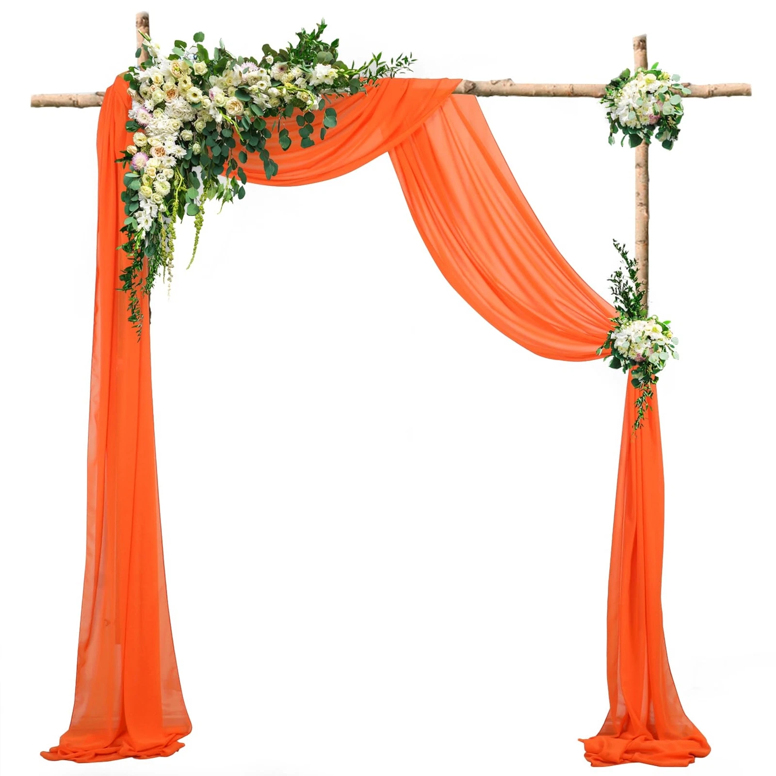 2 Panels Orange Chiffon Wedding Arch Drapes 20ft Long Chiffon Wedding Banquet...