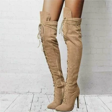 Womens Over The Knee High Thigh Boots High Heel Stiletto Suede Shoes Plus Size