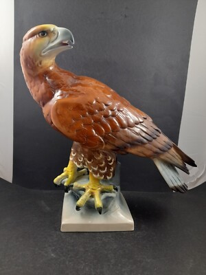 Hertwig & Co Katzkütte Porzellan Figur Raubvogel Adler Keramikfigur 41cm TOP