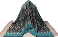 Luxury Fine Wool Teal Ikat Shawl Wrap Grey Zig Zag Chevron Scarf