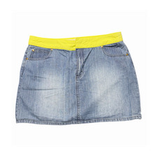 Vintage Y2K 2005 Route 66 Denim Mini Skirt Muted Lime Green Waistband Size 12