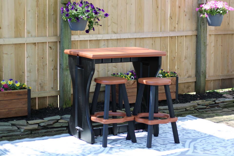 Two Bar Rest Leisure Accents Double Bar Set w/ 2 Barstools - Redwood/Black - Durable ...