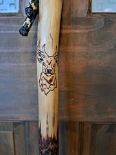 Hiking stick made in Cornwall from Hazelwood. 118.5cm,stag's head artwork