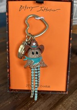 New Betsey Johnson Gold Keychain Ghost Cowboy Bag Charm Rhinestone Halloween