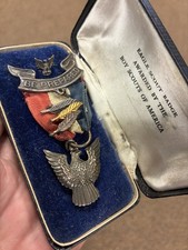 rare antique eagle scouts of american sterling silver badge in original box bsa 