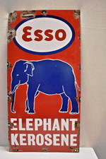 Vintage Esso Elephant Kerosene Porcelain Enamel Sign India 24x12 Petrol Oil "R14