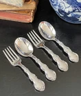 Two Sets Gorham Strasbourg Sterling Silver Baby Infant Spoon Fork American 4.5”