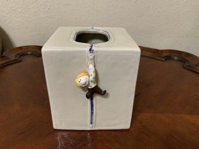Fitz & Floyd Zipper Man Square Tissue Box Cover Novelty Whimsical 1976 Japan