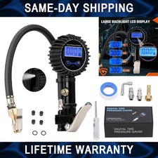 LCD Digital Tyre Inflator Pressure Gauge Air Line Clip on Tyre Pump Compressor
