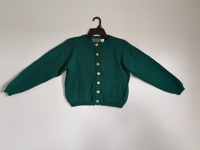 Signature Expressions 100% Wool Vintage PM Emerald Green Cardigan w/ Gold Button