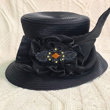 Giovannio Dress Hat Black Beaded Flower Cloche Church Derby Formal Women OS New
