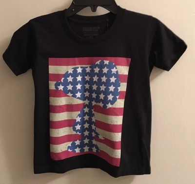 PEANUTS SNOOPY PATRIOTIC KIDS Graphic T-SHIRT Size 4-5 Black Short Sleeves NWT