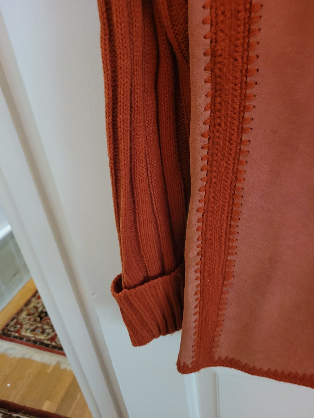 SUEDE LEATHER PATCHWORK KNITTED HOODED SWEATER JA… - image 15