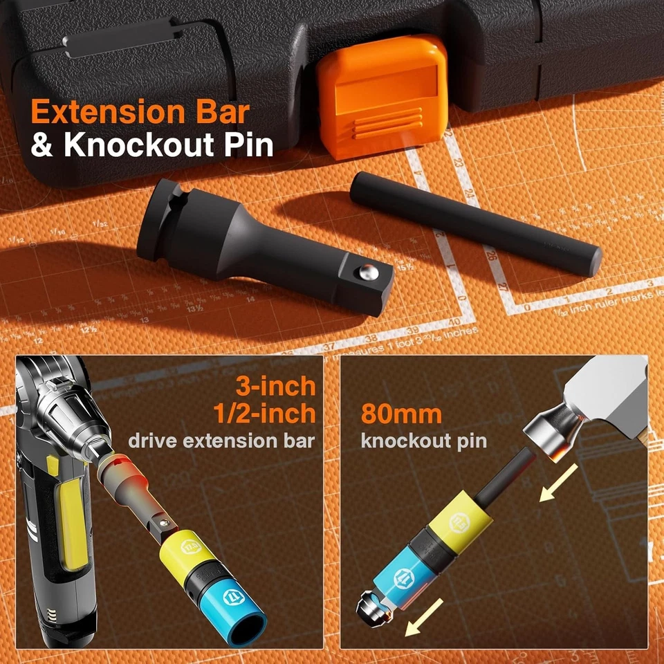 1/2 Inch Drive 7Pc Half Size Lug Nut Flip Socket Set Wheel Protector Impact Deep - Image 4 of 4