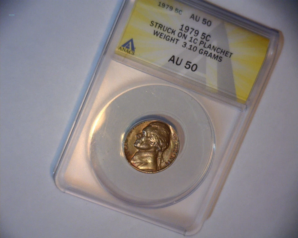 1979 JEFFERSON NICKEL STRUCK ON A COPPER CENT PLANCHET🌟3.1 grams🌟ERROR COIN - Image 3 of 4