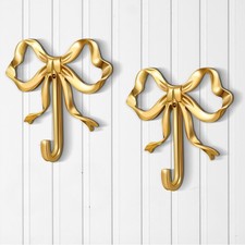 2 Pcs Gold Bow Wall Hooks Brass Coquette Bow Hooks for Coats Hats Bags Bath T...