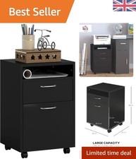 Elegant Black Filing Cabinet with 2 Drawers & Open Shelf - Easy Assembly