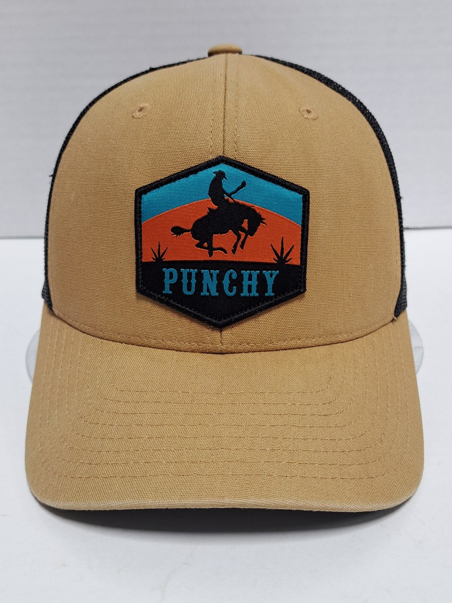 HOOEY PUNCHY Beige/Black Snapback Mesh Trucker Hat Adjustable Cap