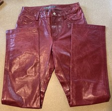 Vintage Y2K GAP Bootcut Genuine Leather Pants Women  s Moto Biker Burgundy Red S