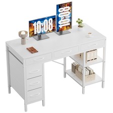 47" Computer Desk with 6 Drawers, Home Office Gaming Desks with Storage Shelv...