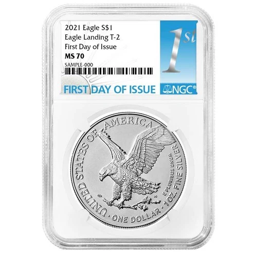 2021 $1 Type 2 American Silver Eagle NGC MS70 FDI First Label Reverse