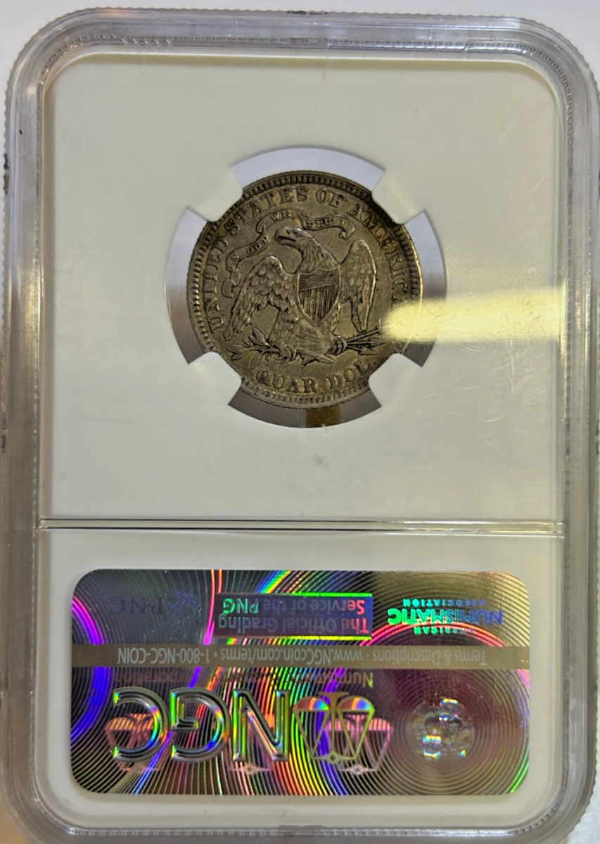 1876 Silver Seated Liberty Quarter XF45 Details NGC, Neat Old Coin