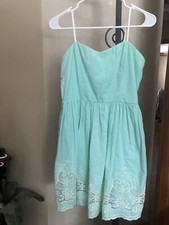 Women's Buttons Aqua & White Dress size M EUC!