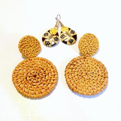 Two Pair of Boho Inspired Woven Drop Pierced Earrings