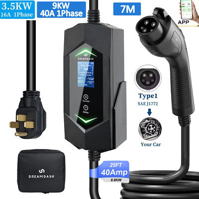 25FT Adjustable Current EV Charger 40A/16A Electric Car SAE J1772 EVSE 110V-240V