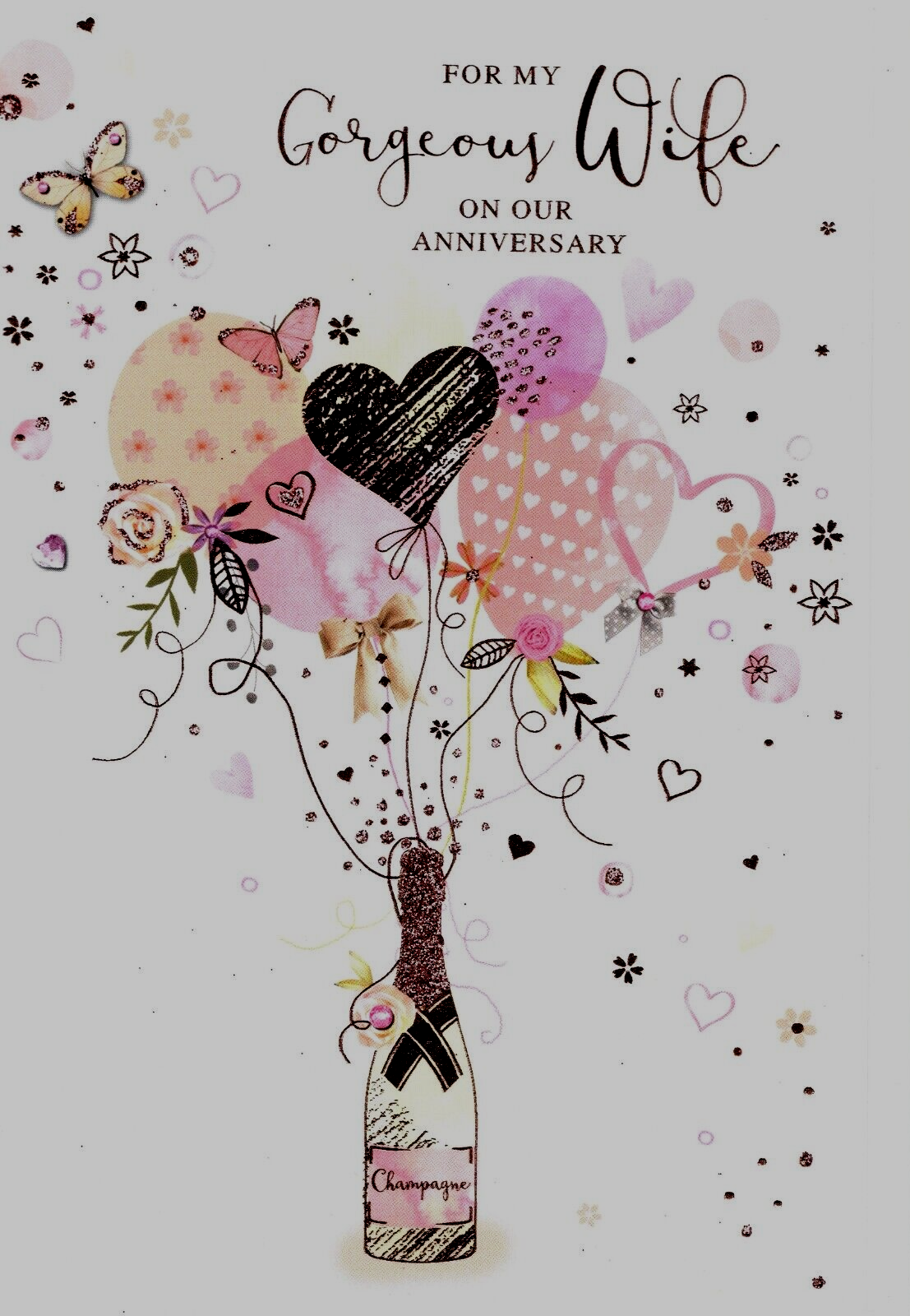 WIFE ANNIVERSARY CARD - GOOD QUALITY - LOVELY WORDS - PRETTY DESIGN - free P&P