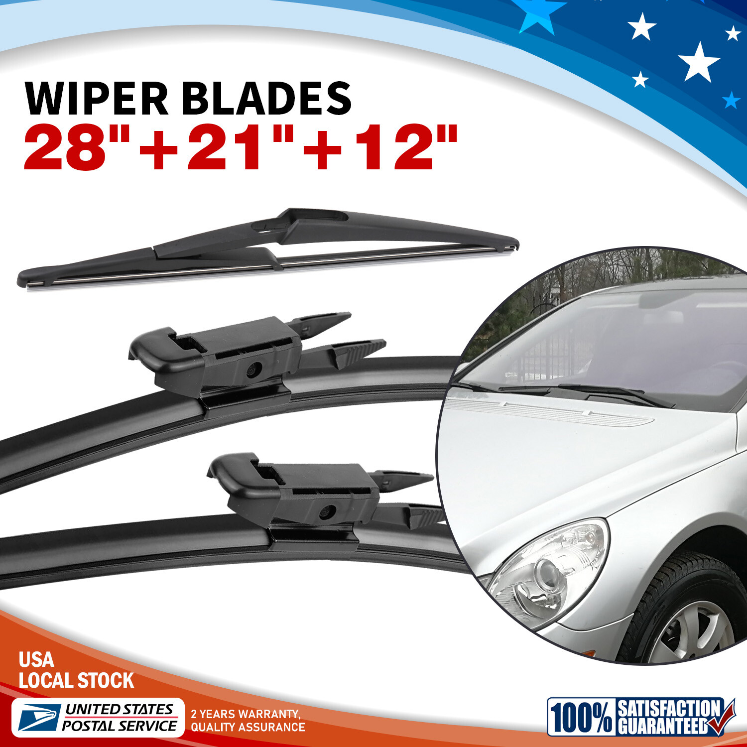 3 pcs Front + Rear Wiper Blades Set Blades 28