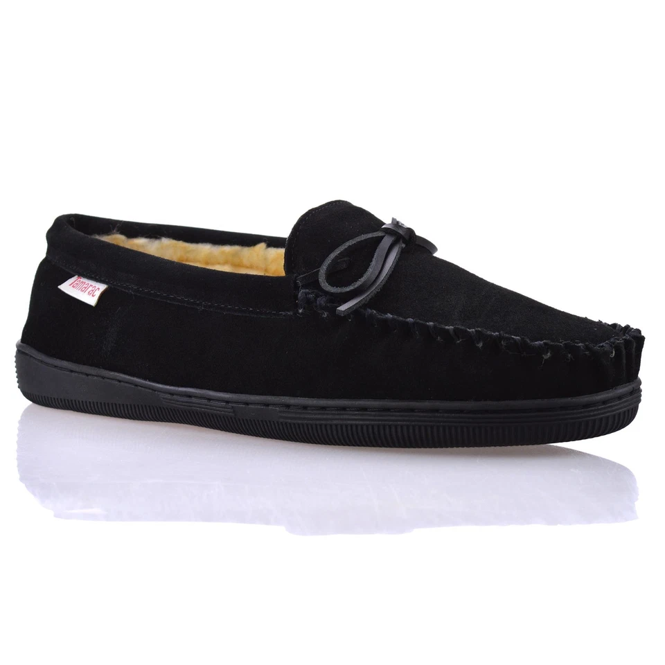 Mens Leather Slippers Fur Lined Sheepskin Wide Memory Foam Moccasin Shoes Size - Image 3 of 4