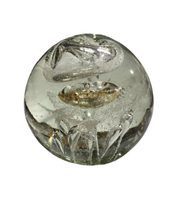 Art Glass Paperweight Controlled Bubble Reflective Gold Flakes