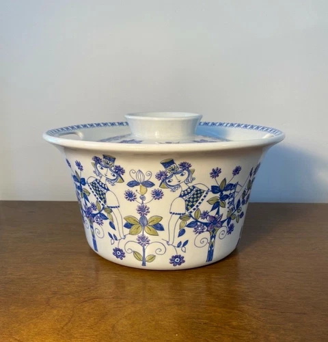 RARE FIGGJO FLINT LOTTE TURI DESIGN (NORWAY) VINT DEC PORCELAIN CASSEROLE W/LID