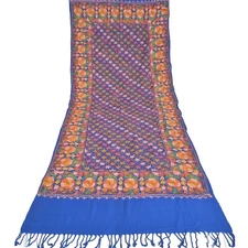 Sanskriti Vintage Long Scarf Blue Pure Woolen Shawl Embroidered Ari Stole Shawl