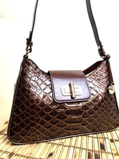 NWT BRAHMIN ESME PECAN BELLEVUE BROWN BRONZE SCALE PATTERN LEATHER HANDBAG
