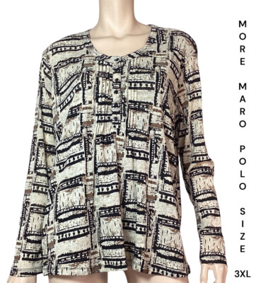  MORE MARCO POLO SIZE 3XL 20 AU BEIGE MULTI NYLON KNIT PLEATED TUNIC TOP