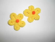 Knit Flower yellow with orange center Embelishment Applique Handmade